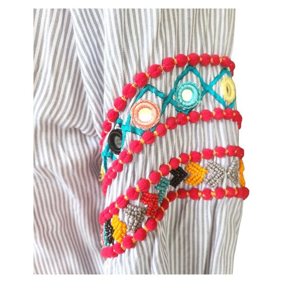 America and Beyond Boho Fringe Embroidered Mini Dress with Tassel Ties NEW w/TAG - Picture 5 of 12